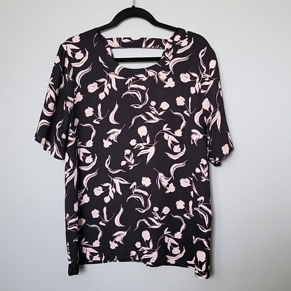 Halogen Office Dressy Floral Short Sleeve Sheer Blouse XL - Picture 1 of 7